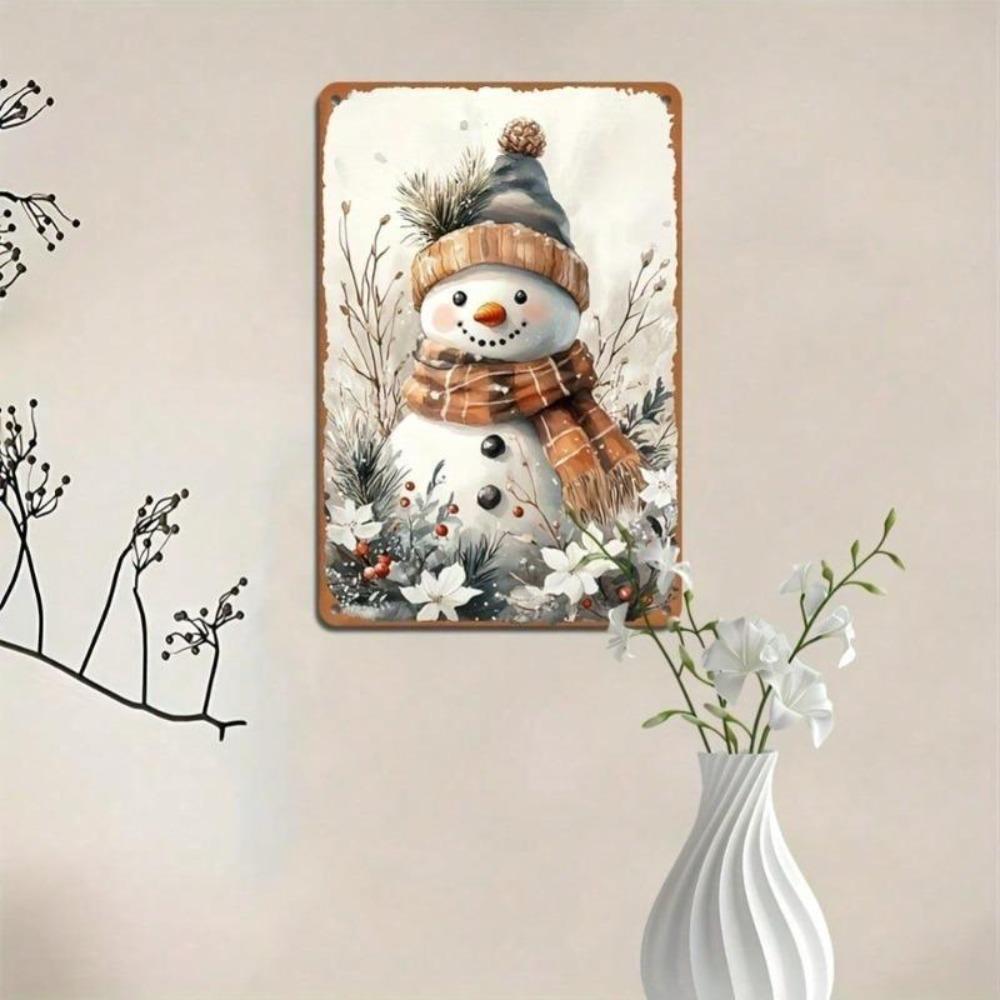 Vintage Tin Sign Christmas Snowman Retro Metal Plaque Wall Art Home Decor