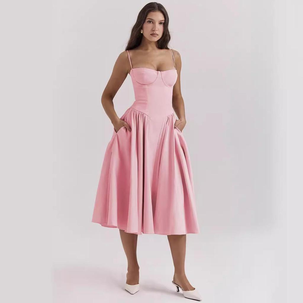 Summer New French Retro Long Dress - Court Style Spaghetti Strap Dopamine Outfit for Women