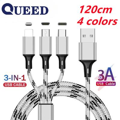 3 In 1 Fast Mobile Phone Cable Fast Charger Micro USB Cable Type C Android Charging Cable for IPhone 3 Circle for Charging
