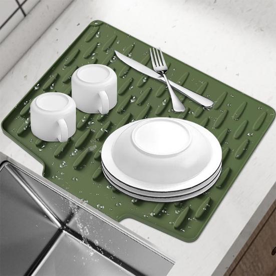 Dish Drying Mat Silicone Heat Resistant Kitchen Countertop Mat Non-Slip Kitchen Drying Mat Protects Surfaces