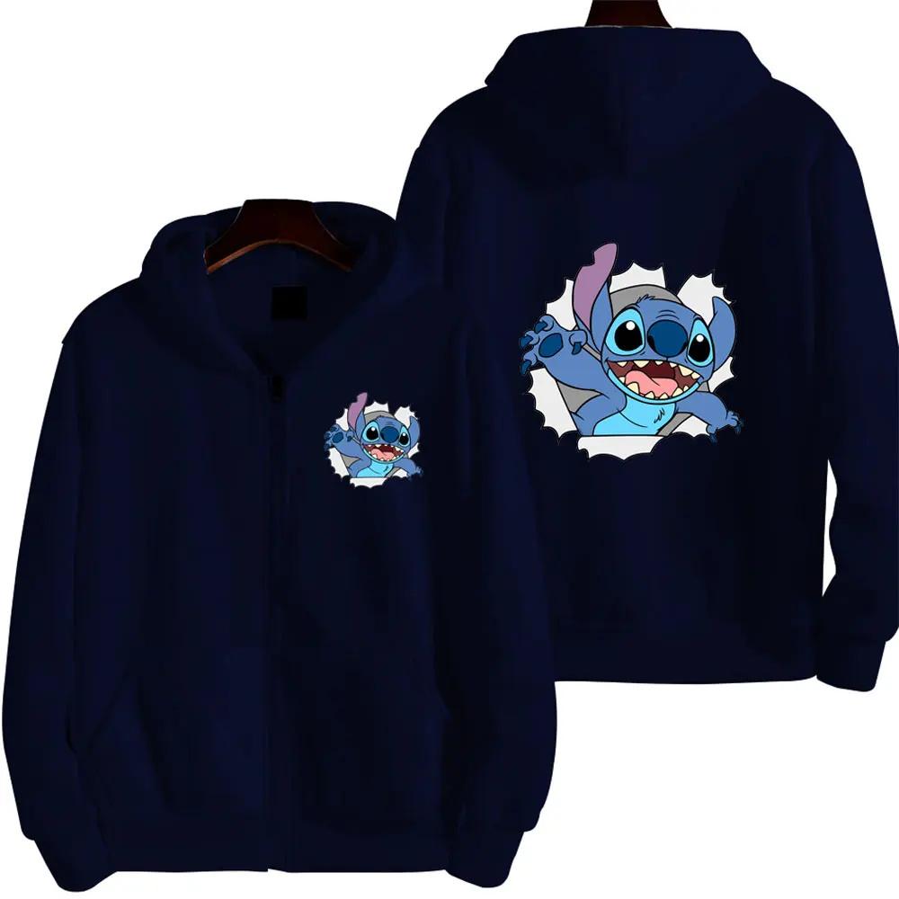 Disney Cute Princess Costume Star and Stitch Women's Oversized Jacket Zipper Hoodie Ladies Winter Warm Loose Outerwear Clothing
