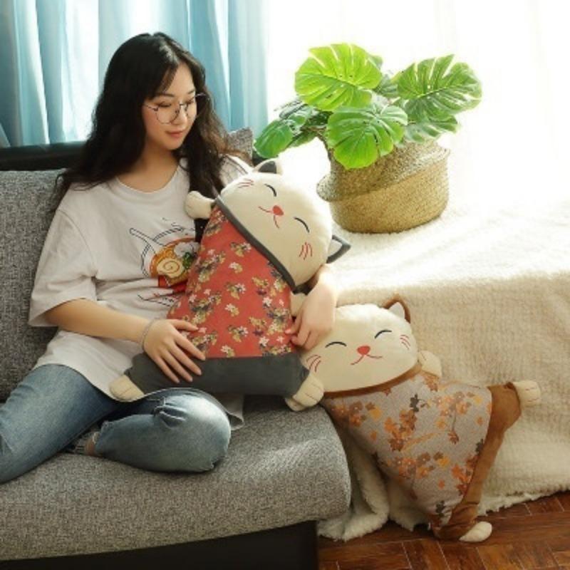 Cartoon Japanische Glückskatze Plüschtier Niedliches Tier Katzen Stoffkissen Kissen Geburtstagsgeschenk für Kinder Freundin