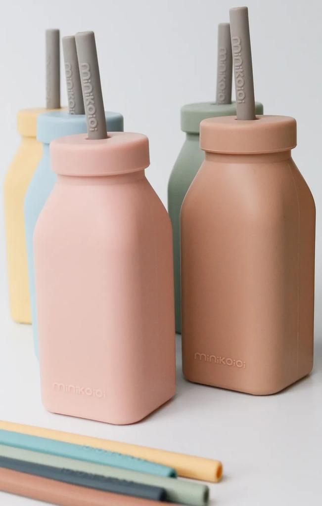 Silicone Children's Water Bottle Cup with Straw and Lid 200 ml 6m+ Green