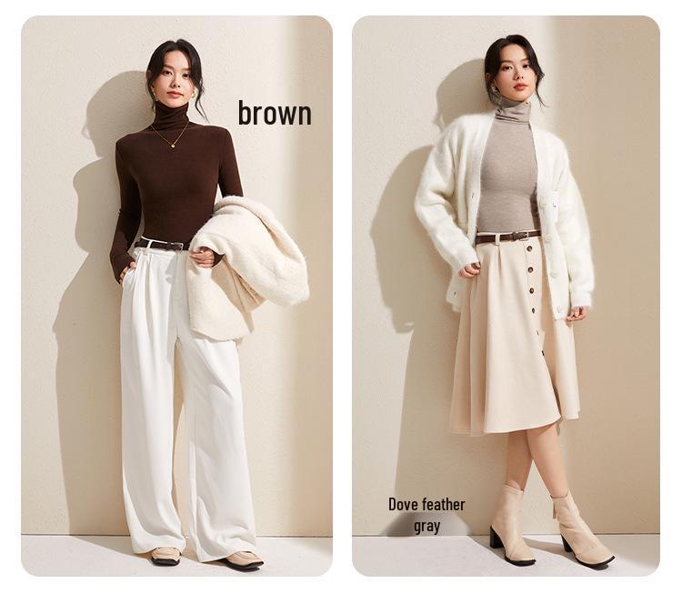 Women's Gray Winter High-Neck Base Layer Shirt - Thick, Warm, Stylish Plus Velvet Inner Wear