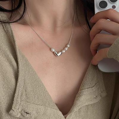 Elegante S925 Silber Perle Herz Halskette - Vielseitiger & Kreativer Choker für Frauen