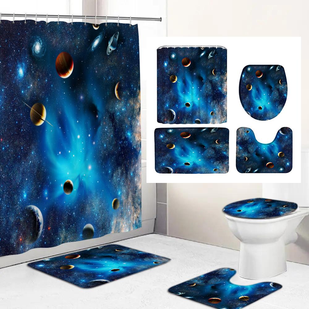 

Фантастическая Земля и Луна Галактика Космическое Пространство Небесный Душ Шторки для Ванной Набор Штор для Ванной Коврики для Ванной Ковер Аксессуары для Ванны Домашний Декор W60H190(CM)-1 Pcs