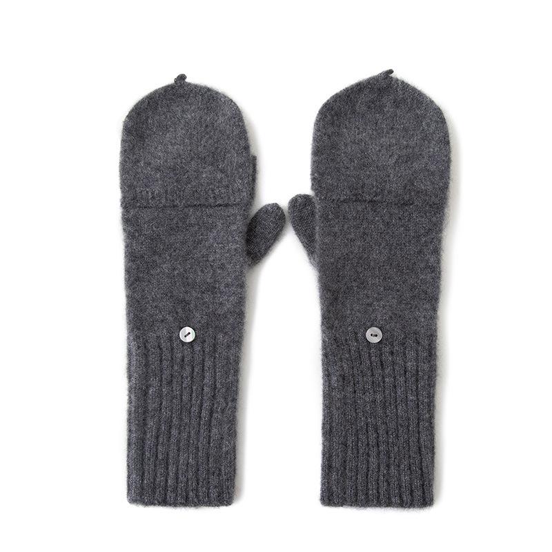 Cashmere Autumn and Winter New Solid Color Thickened Cycling Flip Cover Men's and Women's Cold Proof and Warm Knitted Split Finger Gloves