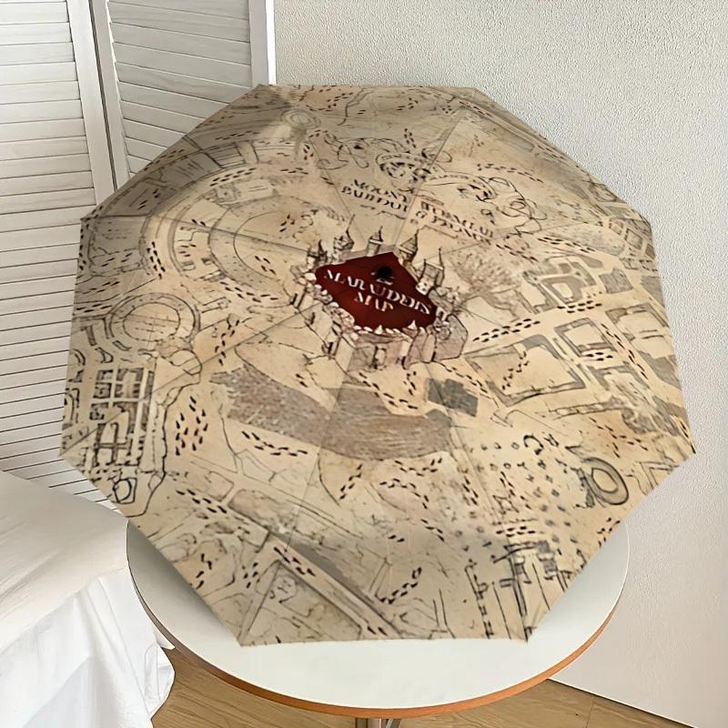 1PC Marauders Map Umbrella-8-Rib Reinforced, Automatic Open, Lightweight & Durable, Cute Fashion Accessory for Outdoor, D2692