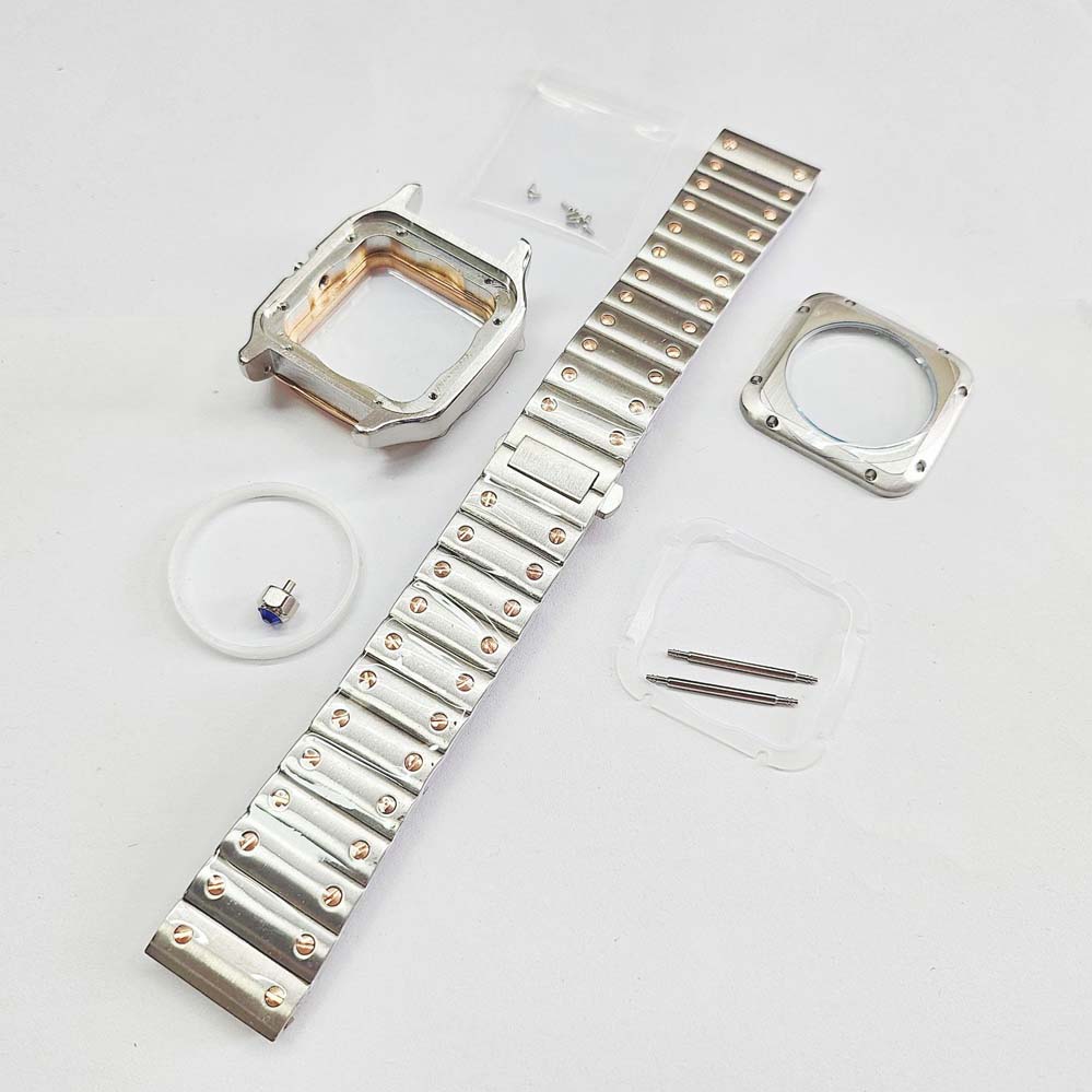 38mm Plating Square Watch Case Mineral Glass Stainless Steel Strap Watches Accessories for NH35 NH36 4R Movement