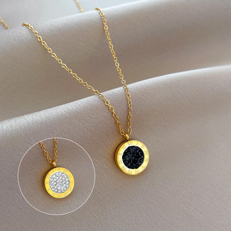 Roman Full Diamond Double-Sided Furnace Real Gold Necklace Female Collarbone Chain With Jewelry