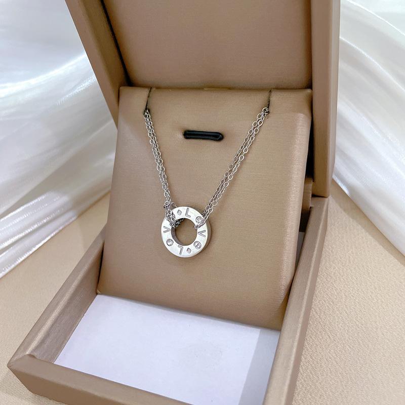 Titanium Steel Ring Love Personalized Minimalist Furnace Real Gold Necklace Female Collarbone Chain With