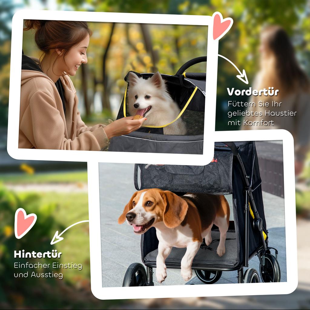 Foldable Pet Stroller, with Universal Wheels, Shock Absorber, for Medium and Large Dogs - Grey