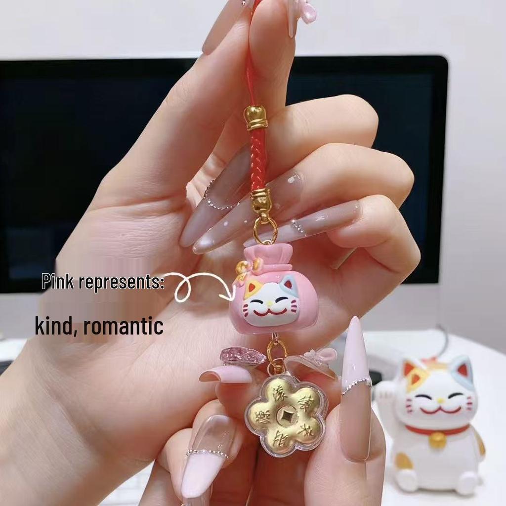 999 Pure Gold Maneki Neko Charm – Invite Wealth: Chinese Style Keychain & Phone Accessory
