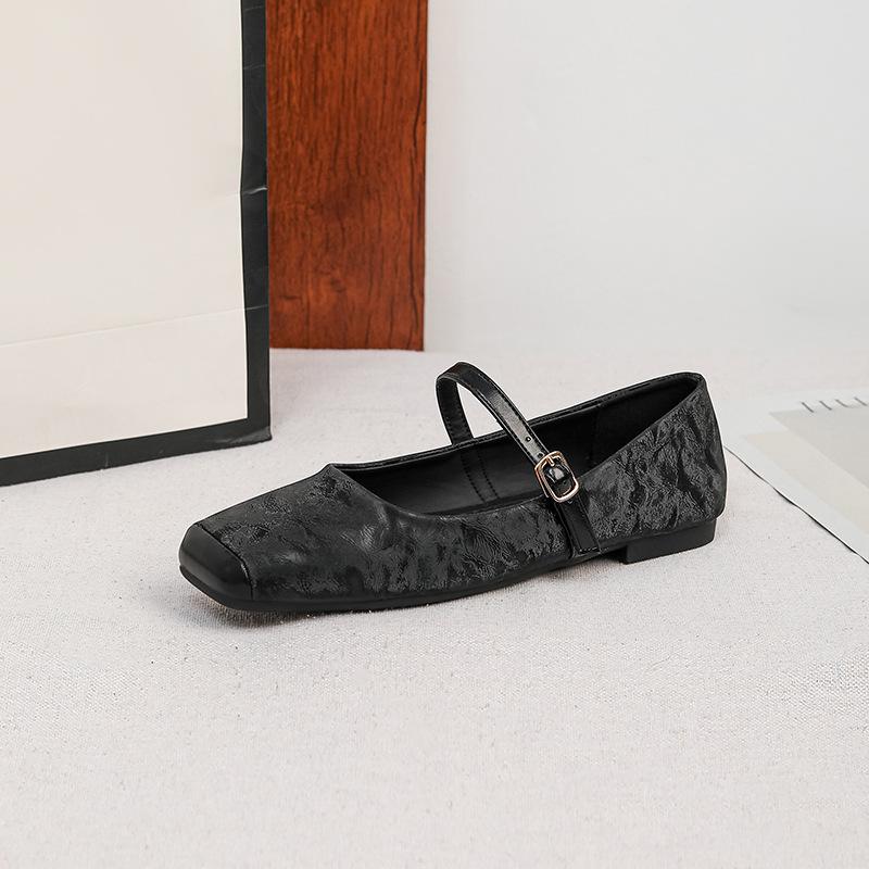 Women's Square Toe Mary Jane Flats Casual Ballet Shoes Walking Shoes with Adjustable Strap Slip On Comfortable Work Flats Soft Dressy Shoes for Women