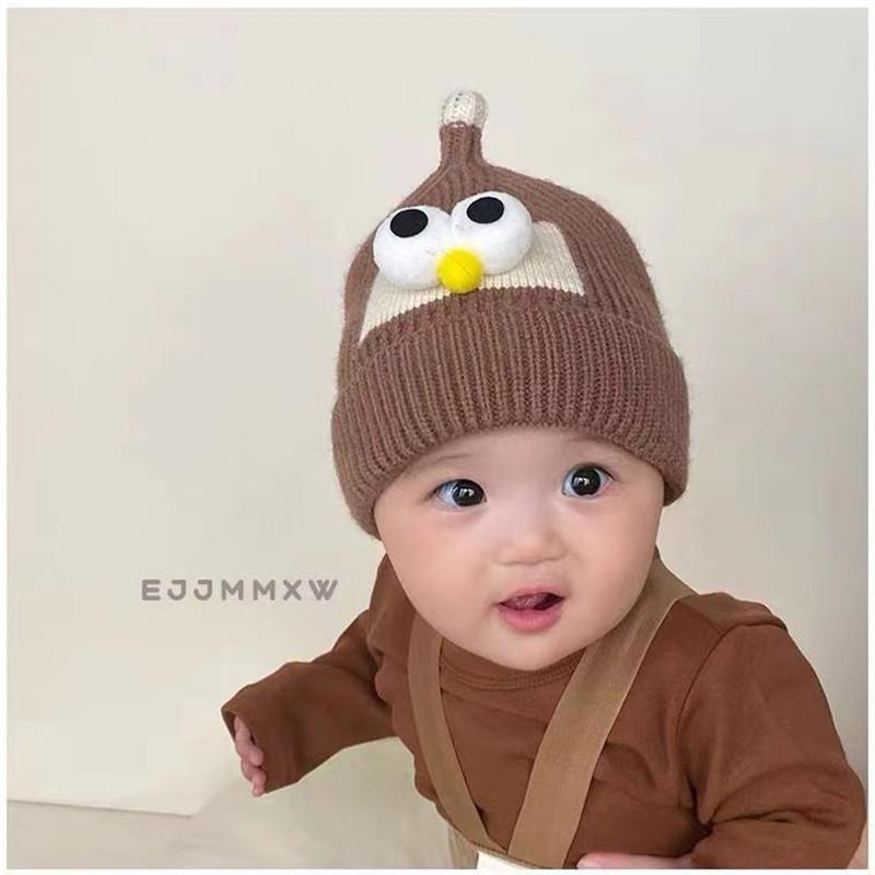 Baby Hats Autumn and Winter Knitted Woolen Hats for Male and Female Babies Cute Super Cute Big Eyed Pullover Hats for Infants Young Children Trendy