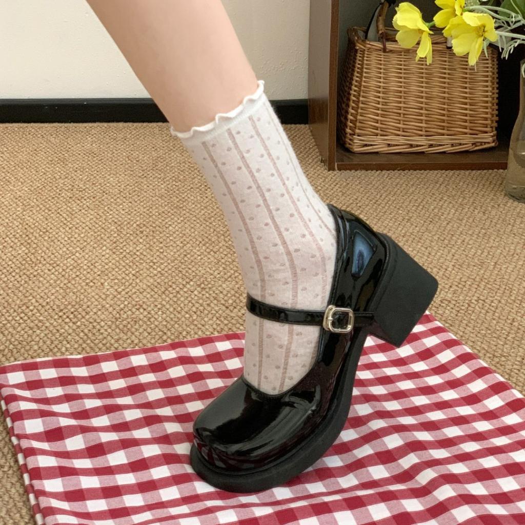 White French retro thick heel heightened small leather shoes women's 2025 new autumn skirt light mouth Mary Jane single shoes