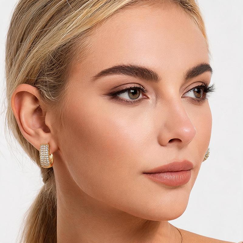 Luxury AAAA Zirconia Round Huggie Hoop Earrings For Women Geometric Ear Buckle Wedding Engagement Party Trendy Classic Jewelry