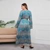 Spring and Autumn Women's Dress Plus Size Loose Women's V-Neck Long Dresses Vintage Temperament Printed Dresses