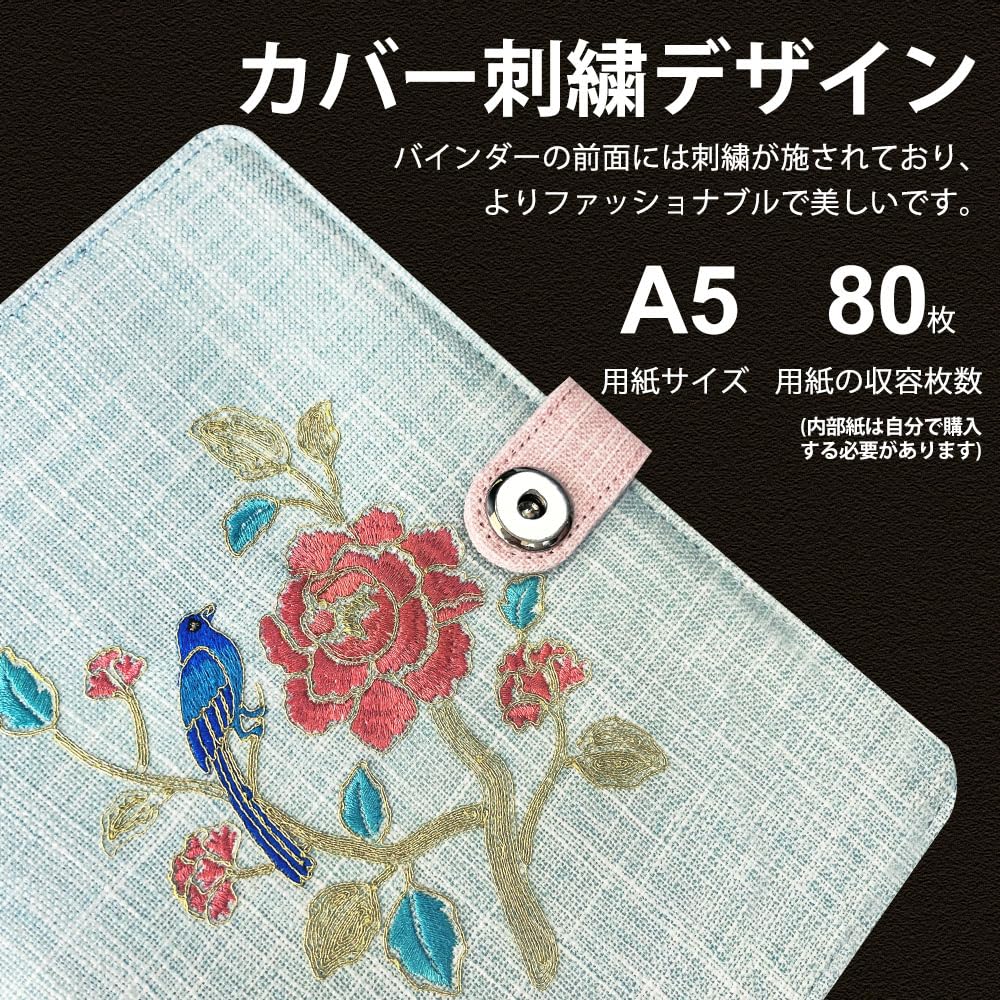 A5 Budget Notebook Planner Binder with Embroidered Pen Holder for A5 Business and Ideal for Triangle Binder, Planner, Binder, 6-Ring Design, Refills,