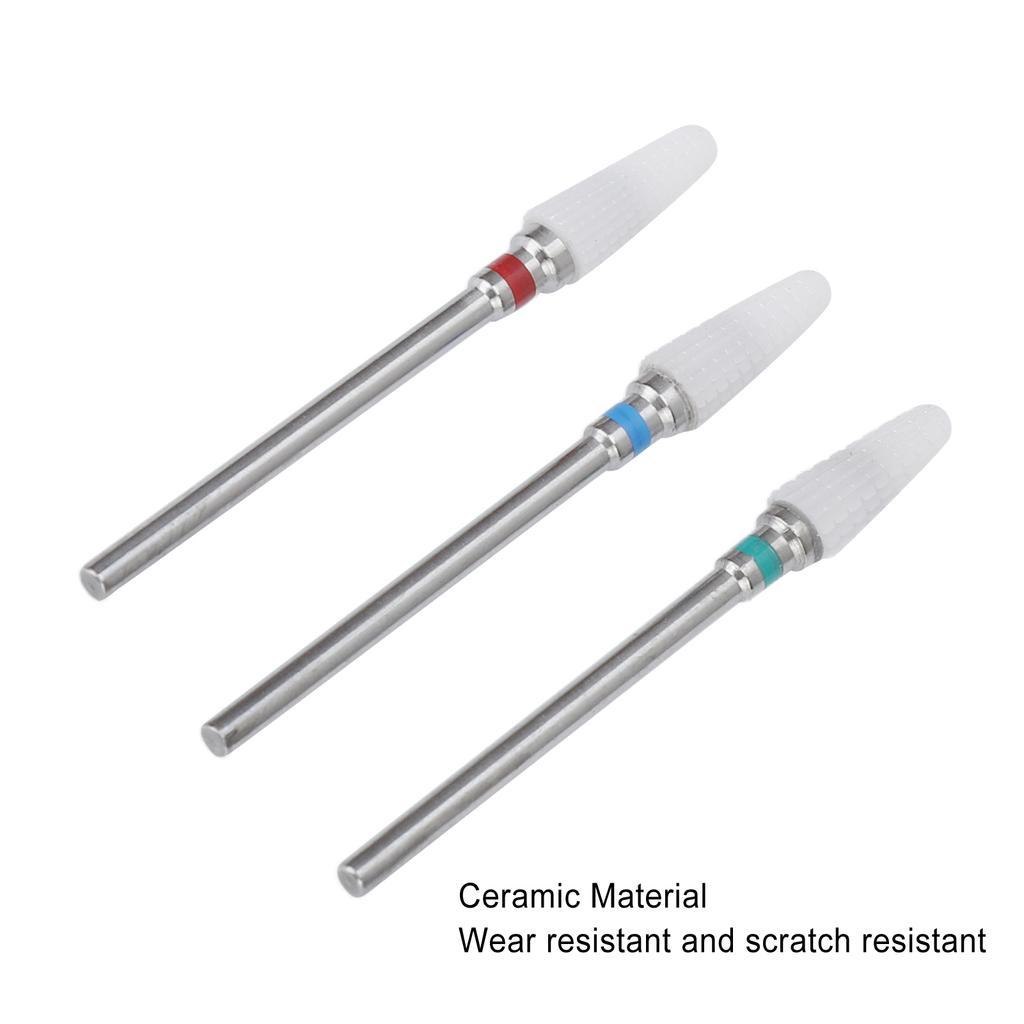 3pcs Ceramic Nail Drill Bit Set Gel Removal Nail Polishing Grinding Bit Accessory for Electric Nail Drill