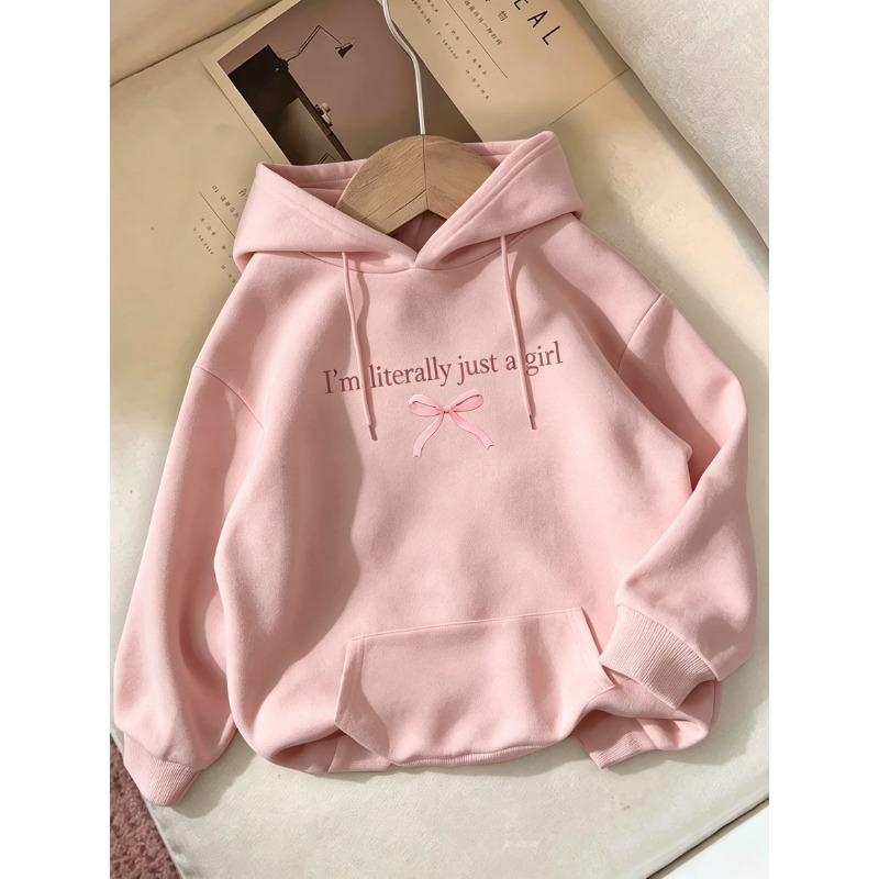 Creative Blue Bow Fresh Style Printed Hoodie for Women In Autumn and Winter Long Sleeved Hoodie for Women's Clothing