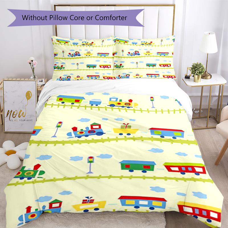 3pcs Cute Cars Bedding Set Duvet Cover Closure Includes 1 Duvet Cover & 2 Pillowcases, Soft and Comfortable for All Seasons.