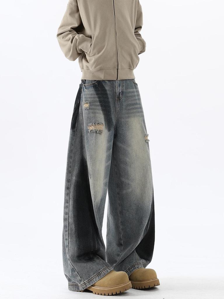 Men's Autumn Retro Wide-Leg Distressed Flare Jeans
