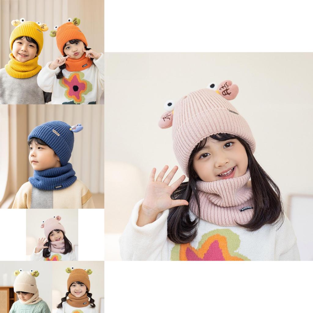 Knitted Winter Children Hat And Scarf Set With Animal Cartoon Design For Kids