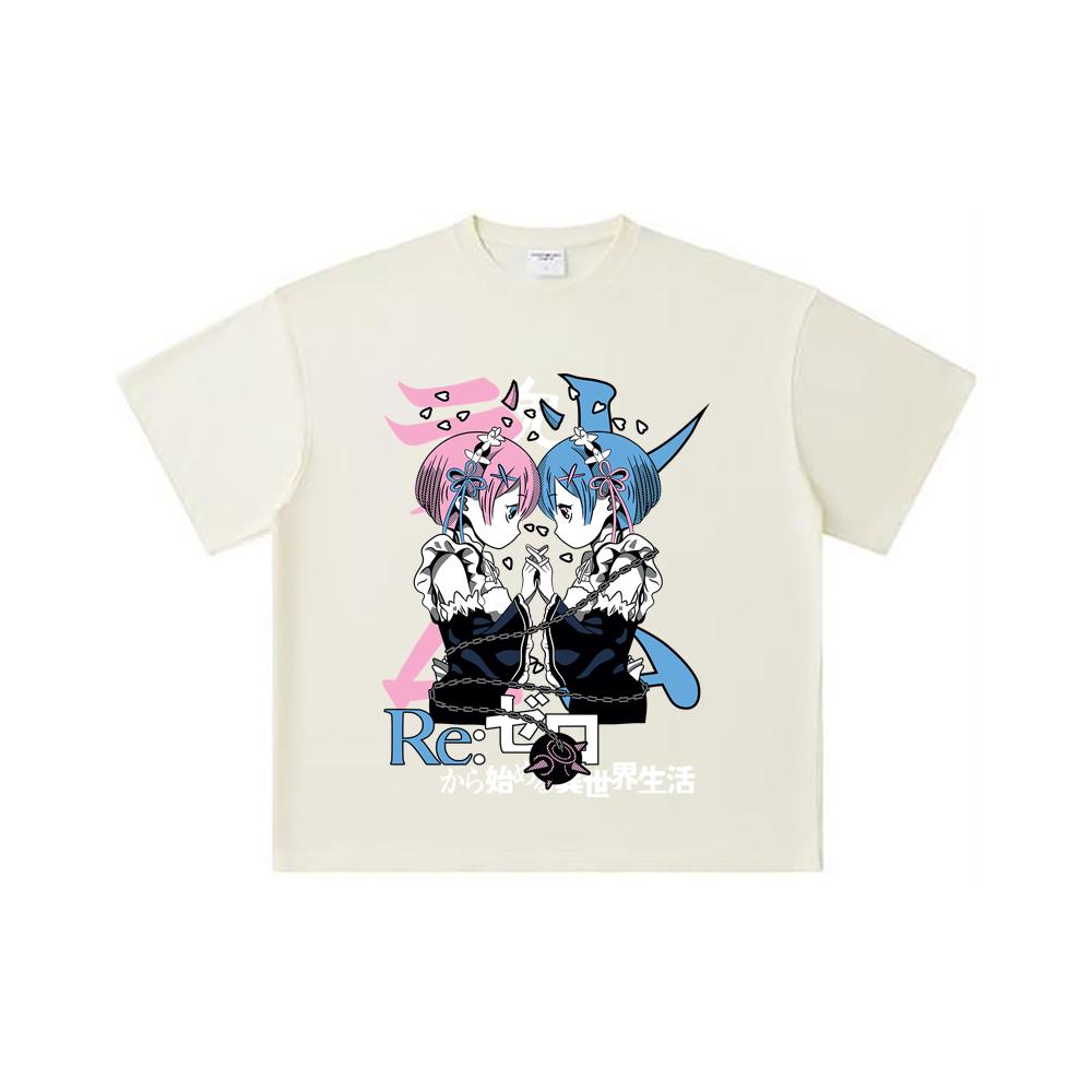 260 GSM Double Yarn 32 Count 100% Cotton ReZero V1 Print Unisex Heavy Cotton T Shirt