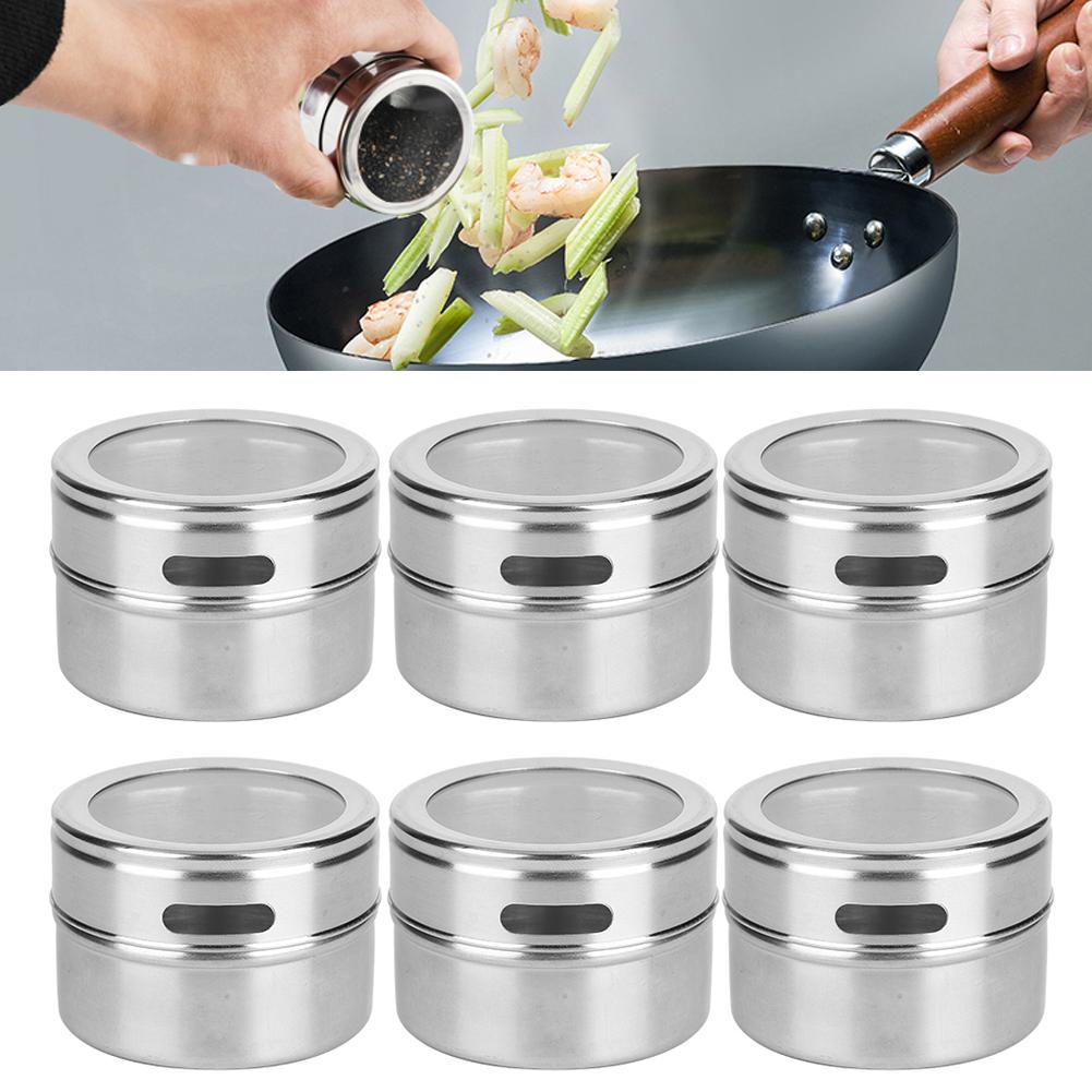 6 ks/sada Nerezová ocel Kořenka Nádoby na koření Pepř Koření Skladovací nádoby