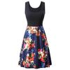 Robe d'été sans manches en coton à imprimé floral rétro pour femme, col rond, style vintage