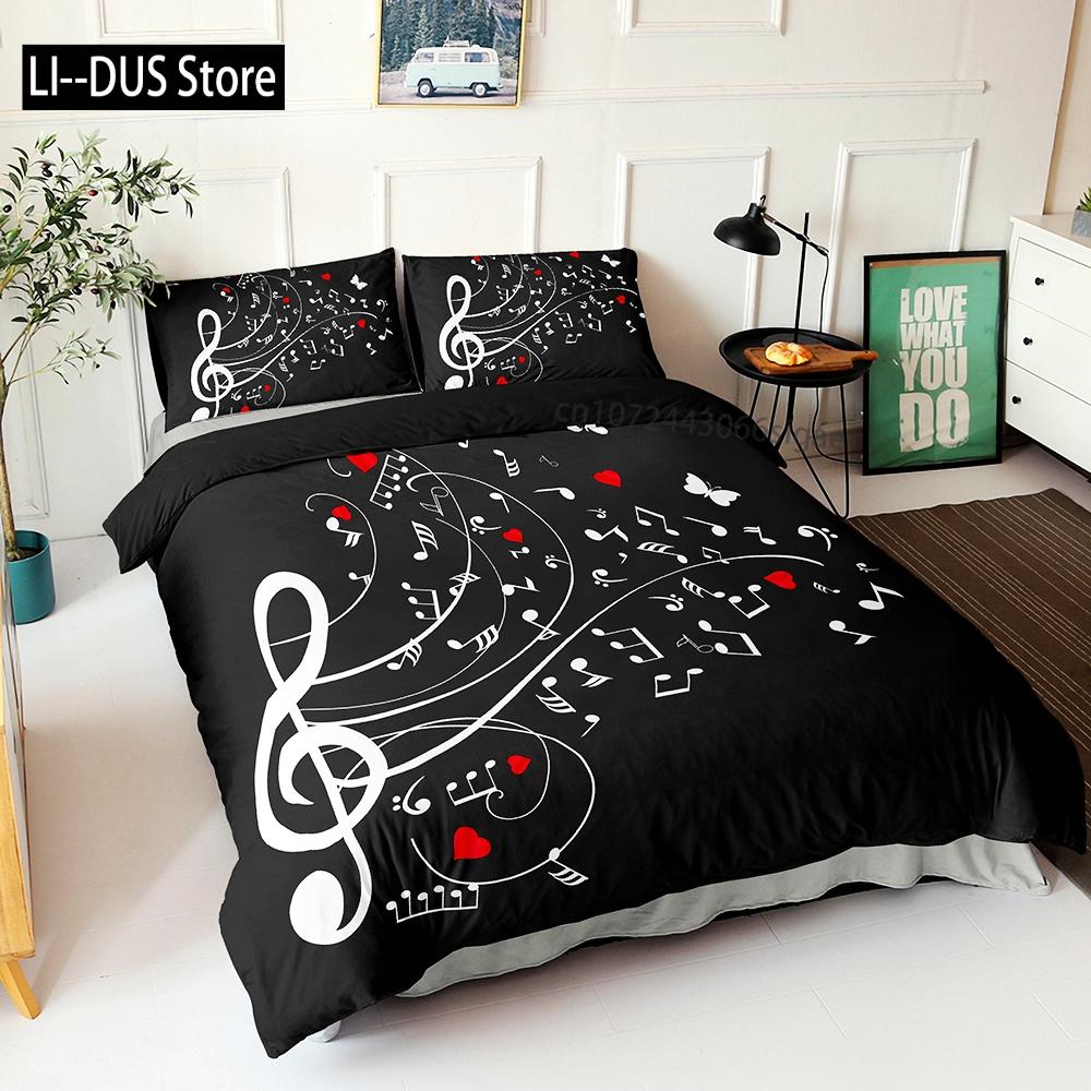 Music Notes Bedding Set Single Twin Full Queen King Size Piano Violin Bed Set Aldult Kid Bedroom Duvetcover Sets 3D Anime 032