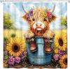 Rustic Farmhouse Cow Shower Curtain Western Sunflower Cute Highland Cows Cattle Farm Animal Fall Watercolor Flower Country Women