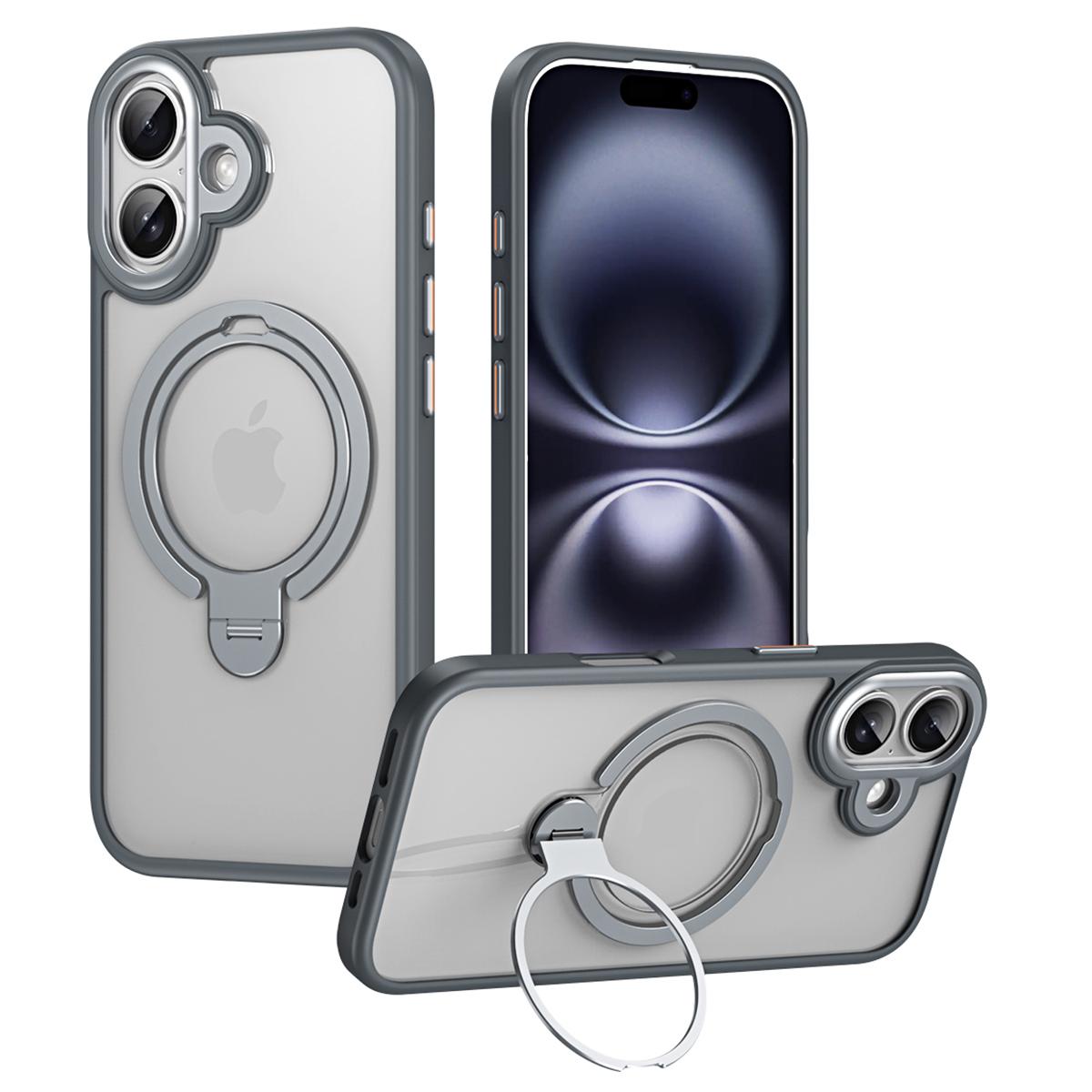 

For iPhone 17 Phone Case Compatible with MagSafe Kickstand Matte Back Cover Grey