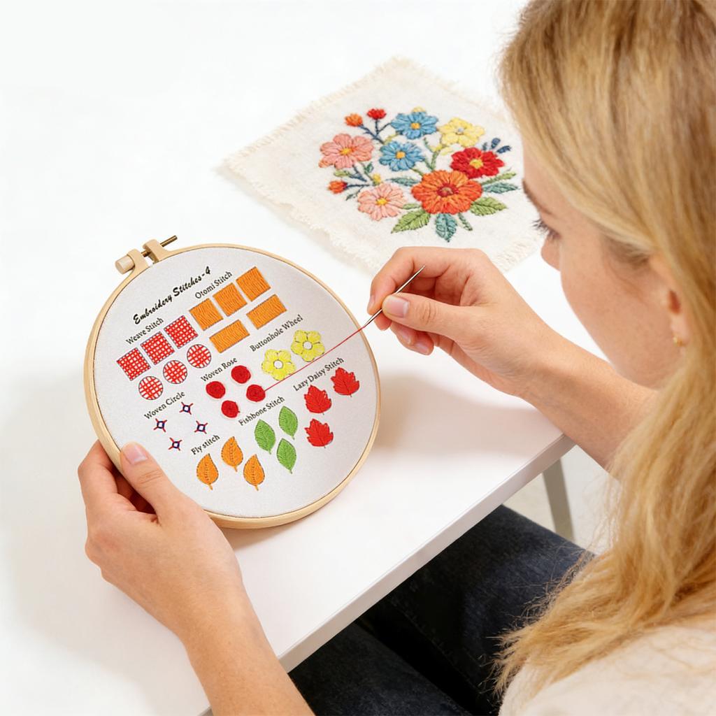 DIY 3D Embroidery Craft For Beginners, Fabric Embroidery Material Kit, 20cm Embroidery Hoop ,Not A Finished 30cm Fabric,, Four,Piece Set