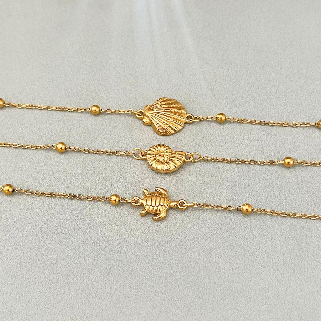 Retro Ocean Style Seashell & Turtle Stainless Steel Bracelet - European & American Fashion