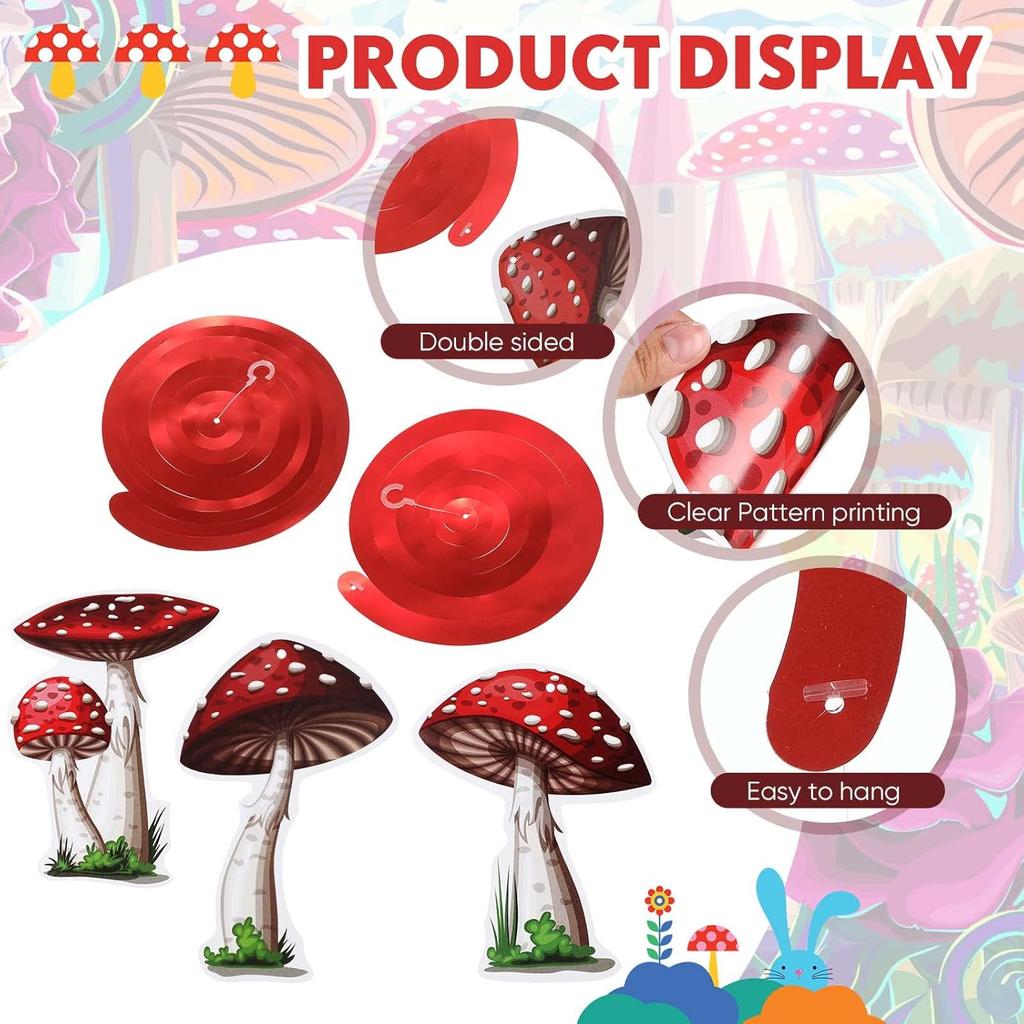 30 Pieces Birthday Party Decorations Mushroom Hanging Swirls Ceiling Streamers Mushroom Party Supplies Wonderland Foil Swirls Wall Decor for Baby