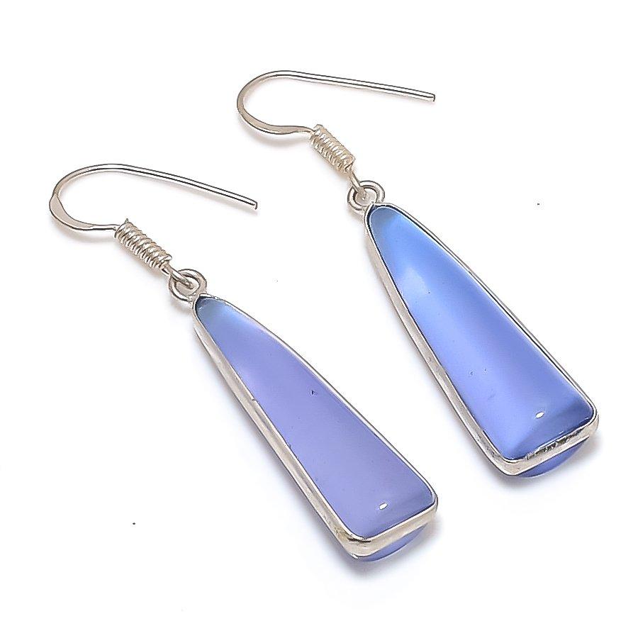Natural Purple Chalcedony 925 Sterling Silver Jewelry Earring 1.97" t6Q00