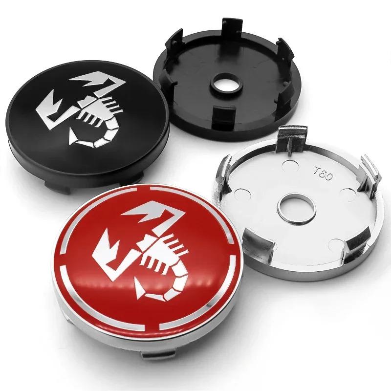 AAZD1 4Pcs 56mm+60mm For Abarth Stilo Palio Bravo Doblo Fiat 500 Punto Accessories Car Wheel Center Cap Logo Hub Cover Badge Emblem