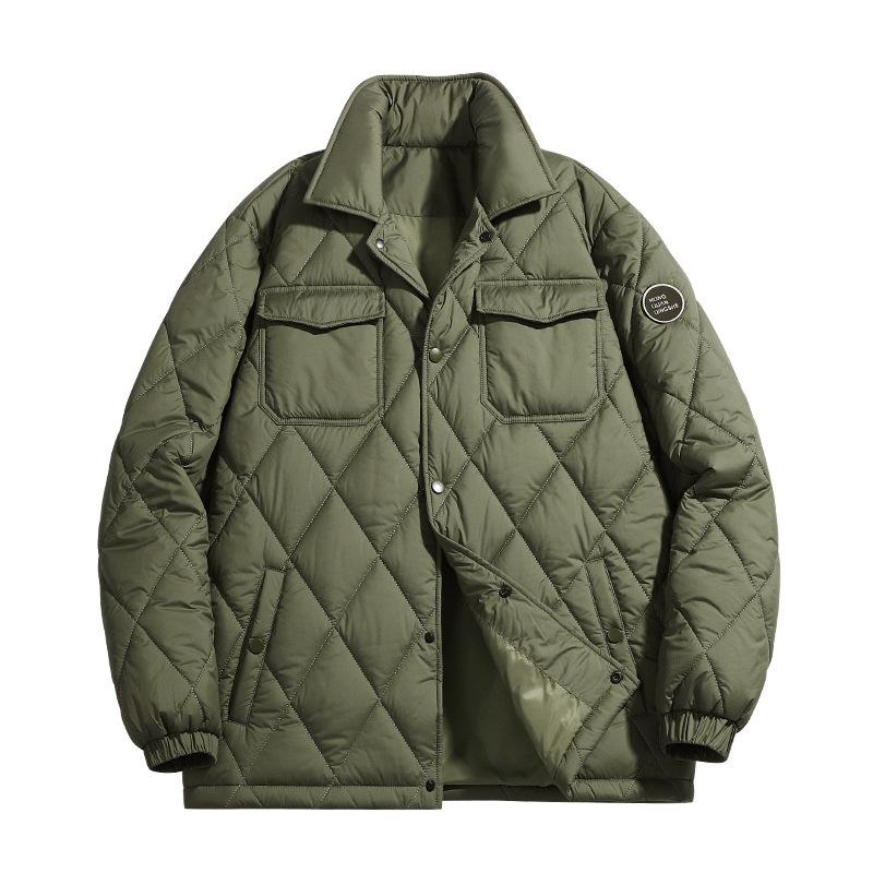 Padded Clothes Men's Winter Trend Casual Loose Padded Clothes Thickened Warm Rhombus Quilted Lapel Padded Jacket