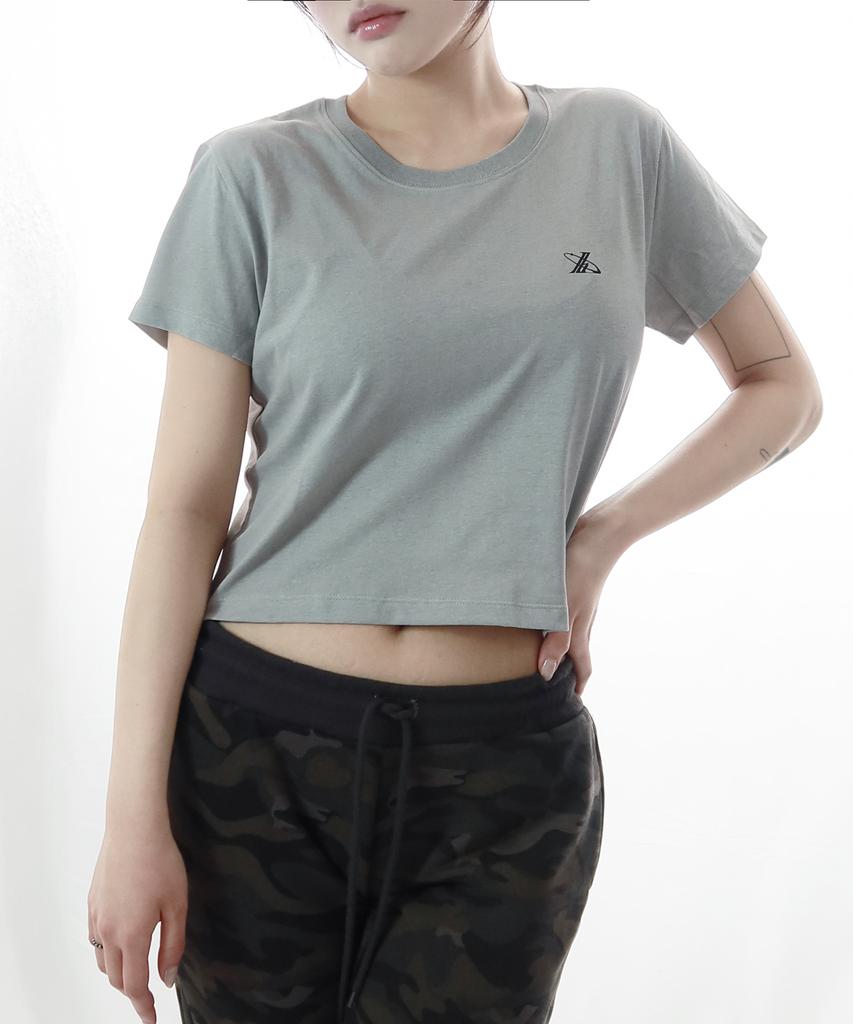 JUSTHANG Pigment Gray Newtro Logo Crop Short Sleeve Tee