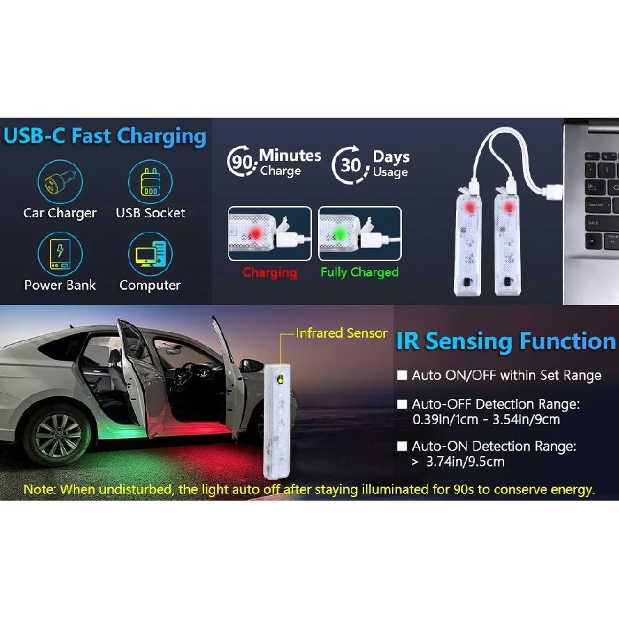 LED Car Welcome Door Lights Magnetic RGB Cars Atmosphere Warning Light Rechargeable Wireless Doors Step Courtesy Opening Lamps