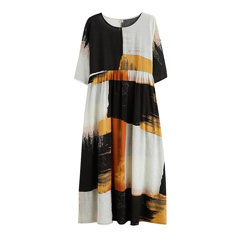 Летняя литературная женская одежда больших размеров Fat MM Свободное платье из хлопка — фото 7