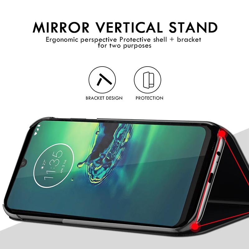 Funda de Libro de Cuero con Espejo para Teléfono Flip Motorola Moto 9 8 Plus Power Lite Play a Prueba de Golpes con Tapa y Soporte de Vista Clara