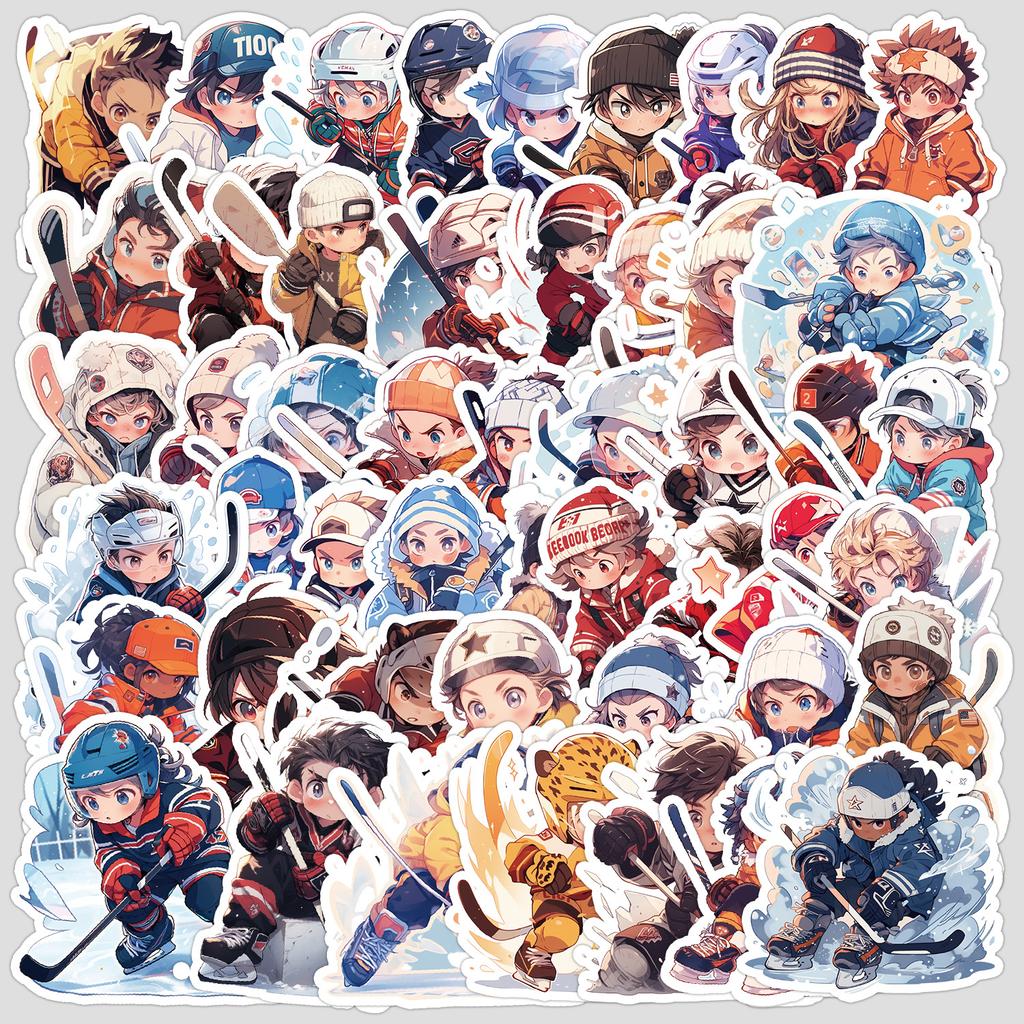 50 Children's Ice Hockey Doodle Stickers Suitcase Water Cup Waterproof Decorative Stickers Creative Children's Sports Stickers