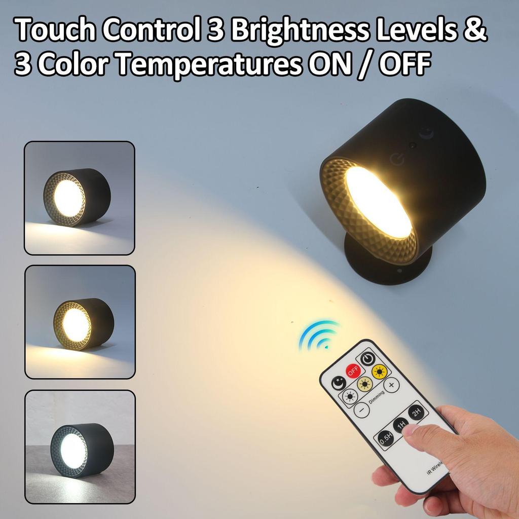 Rechargeable Smart LED Wall Lamp with Three-Color Dimming and Remote Control