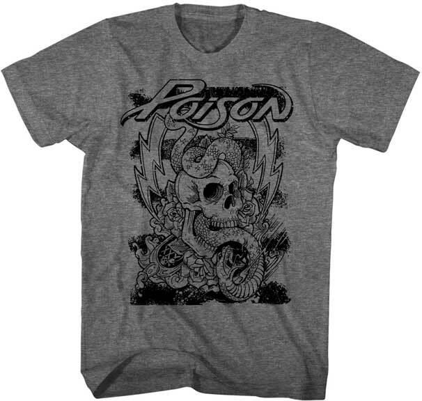 Poison Snake Skull And Lightning Men s T Shirt 80 s Rock Band Merch Unisex T-Shirt XL