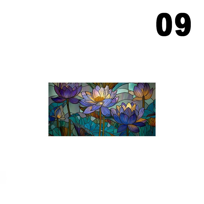 European Style Oil Painting Art Privacy Window Film Waterproof Sun-proof Church Stained Glass Film Lotus Pattern Window Stickers