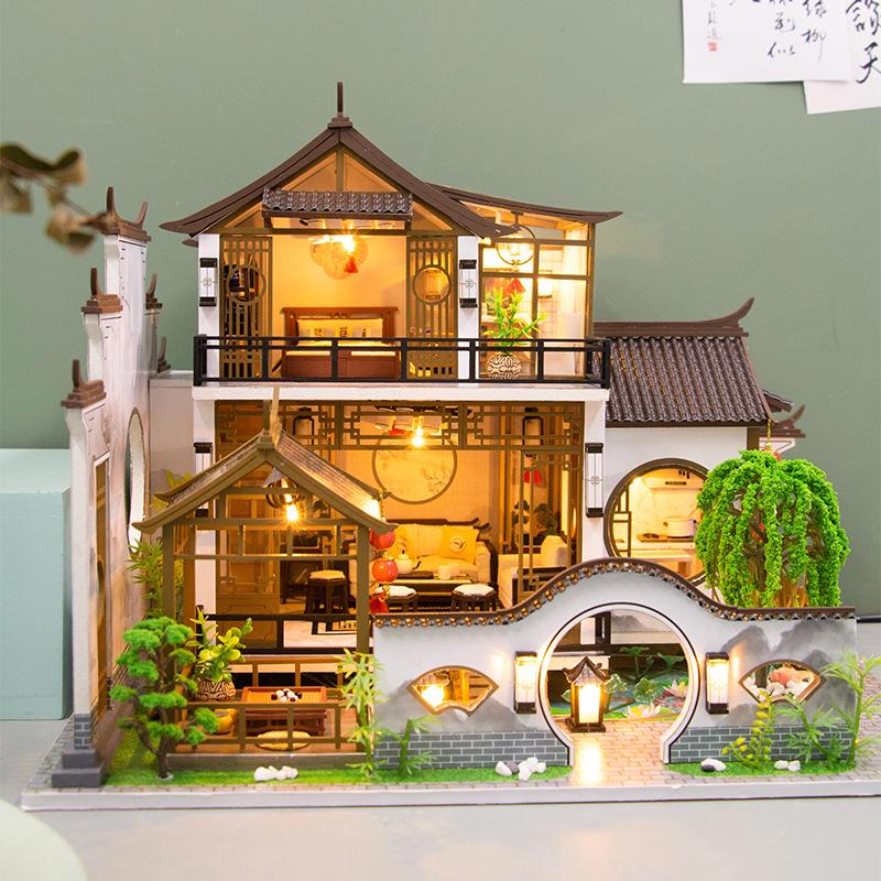 Hongda DIY Poetische Holzvilla: Handgefertigtes Montagespielzeug im antiken Stil als Geschenk
