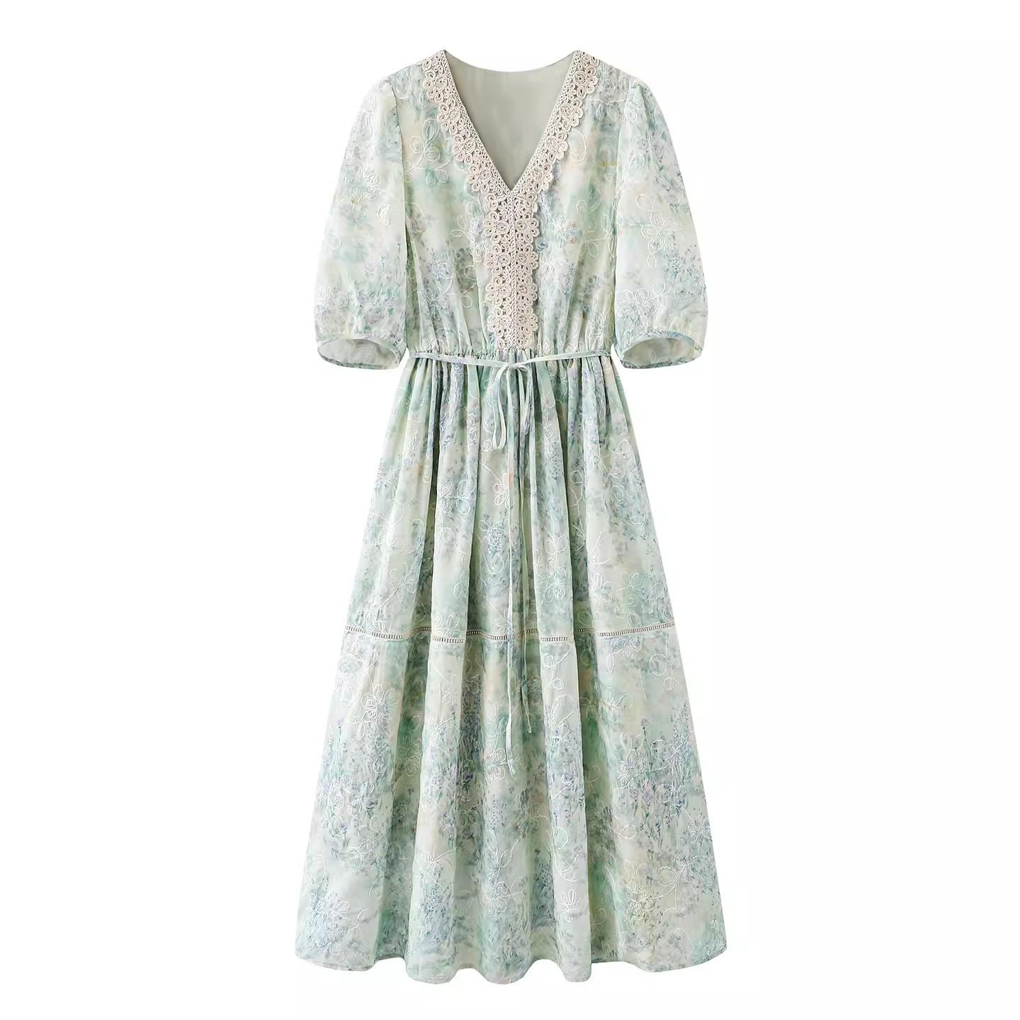 Women s Green Lily V-Neck Printed Dress - Summer 2026 New Arrival S зелёный